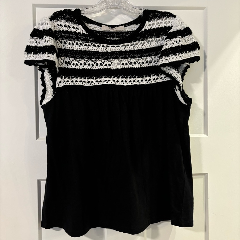 NWT Lodt Black and White Crochet Striped Women's Top